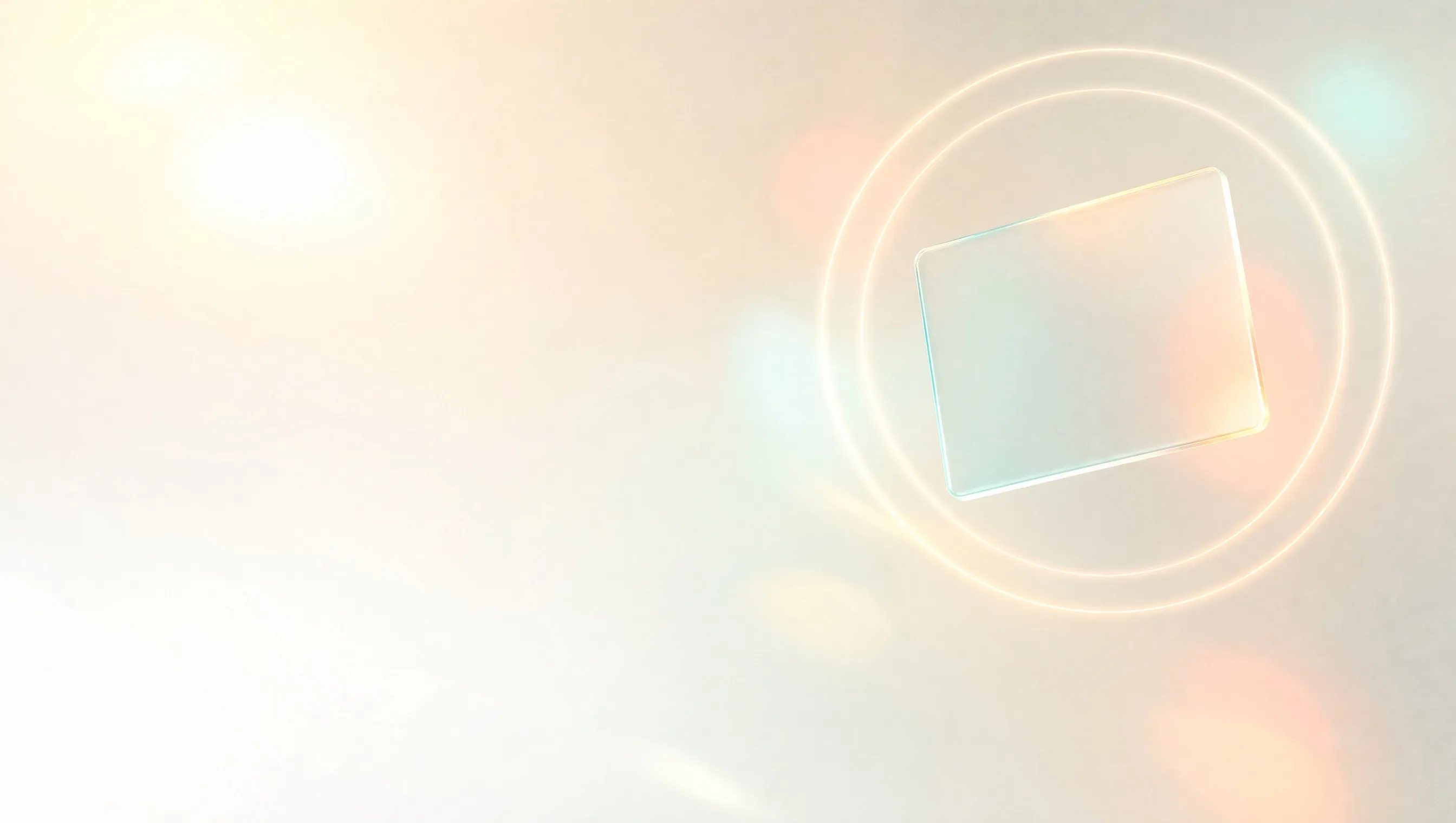 Soft teal, coral and yellow light blooms on a pale cream background, with two thin rings of light around a small, blank frosted glass card in the upper right, the picture at the top of a guide to marketing strategy