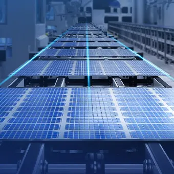 Solar panels on a factory production line