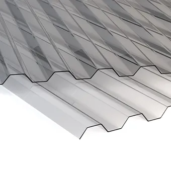 A clear corrugated roofing sheet on a white background